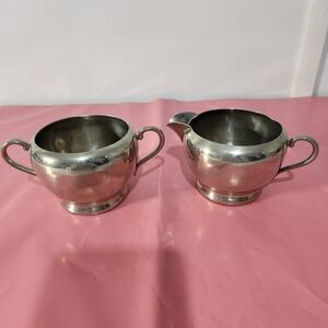 Vintage Pewter Creamer and Sugar Bowl Set